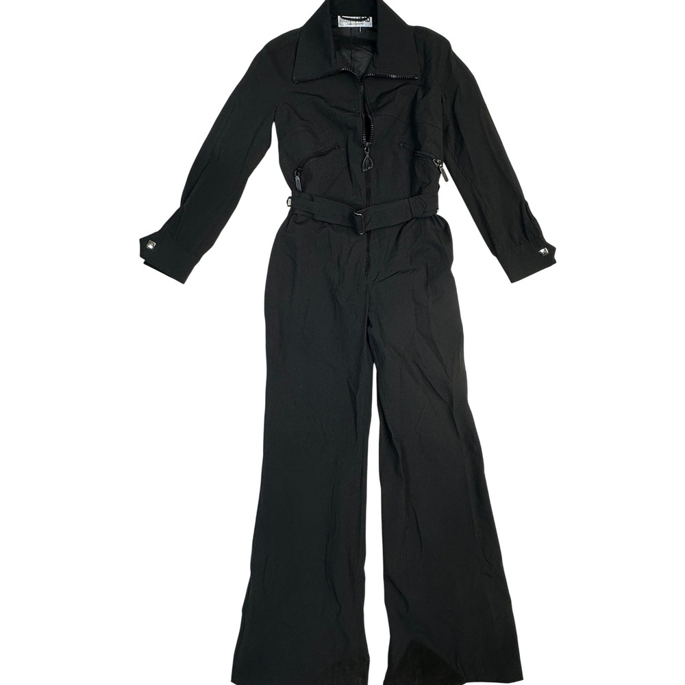 EUROHEAD Black Long Sleeve Belted Jumpsuit Wide Leg  Women S/M  Made‎ In Europe